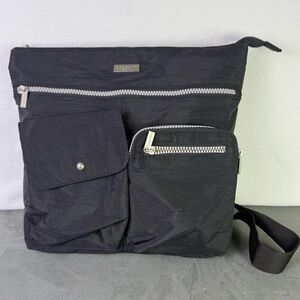 Baggalini Black Crossbody Bag with Multiple Front Snap and Zip Pockets